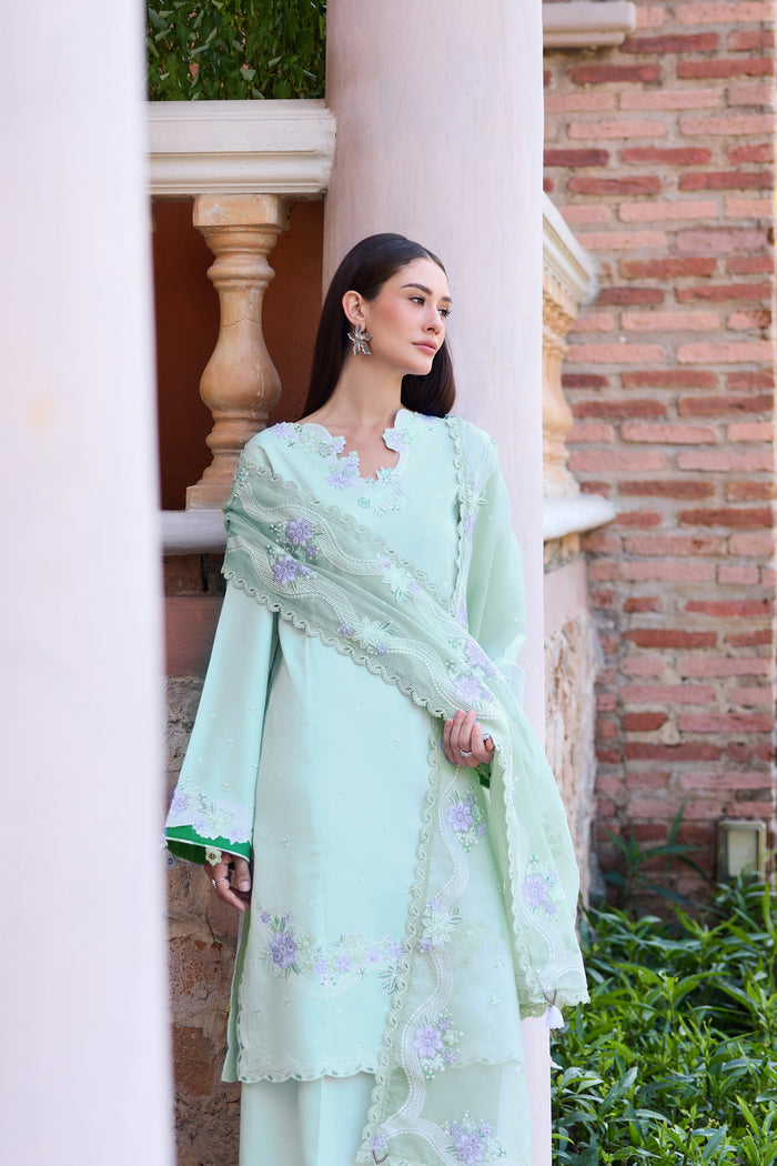 Farasha Sorine Summer Embroidered Lawn Unstitched 3Pc Suit - Misty Mint