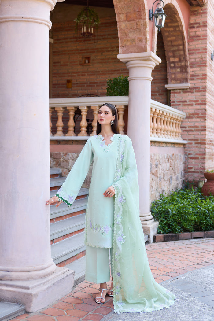 Farasha Sorine Summer Embroidered Lawn Unstitched 3Pc Suit - Misty Mint