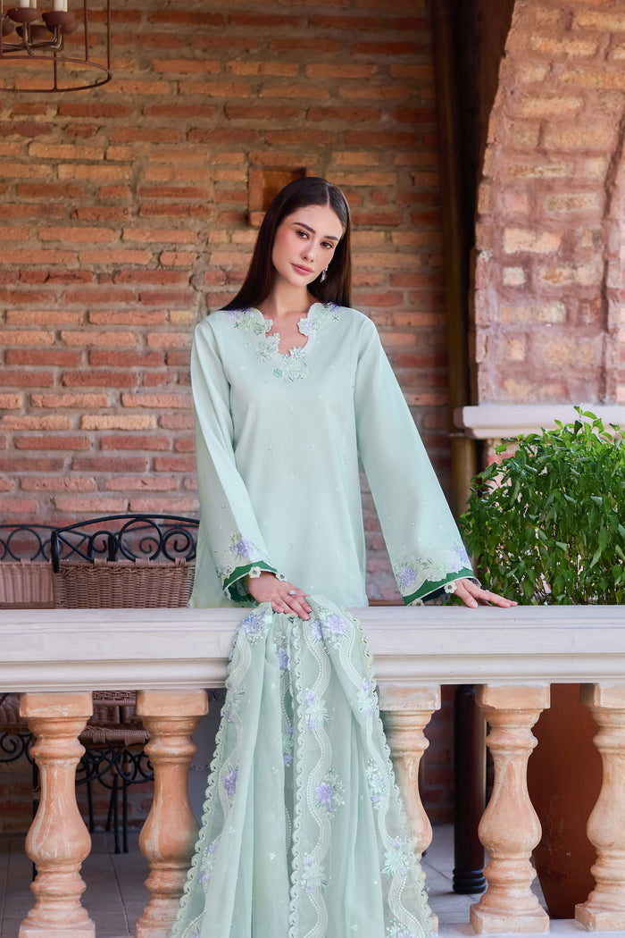 Farasha Sorine Summer Embroidered Lawn Unstitched 3Pc Suit - Misty Mint