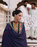Jugnu Lahore Womenswear Embroidered Khaddar Unstitched 3Pc Suit - MITRA