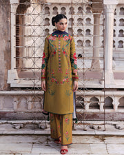 Jugnu Lahore Womenswear Embroidered Khaddar Unstitched 3Pc Suit - MITRA