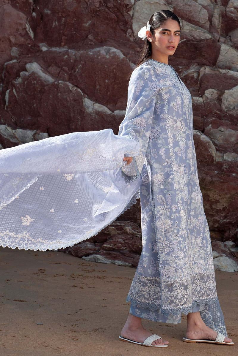 Afrozeh Summer Together Embroidered Lawn Unstitched 3Pc Suit - MOONLIGHТ