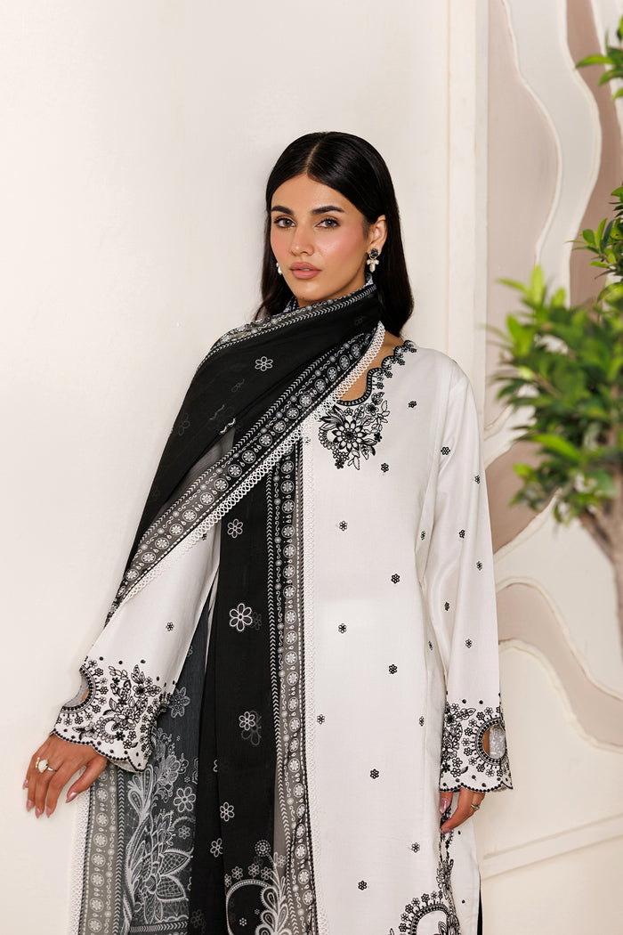 Farasha Summer Melody Embroidered Lawn Unstitched 3Pc Suit - Moonlight White