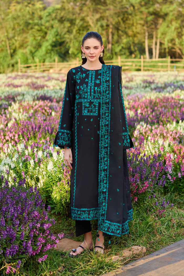 Farasha Summer Weaves Embroidered Lawn Unstitched 3Pc Suit - Moonlit Flora
