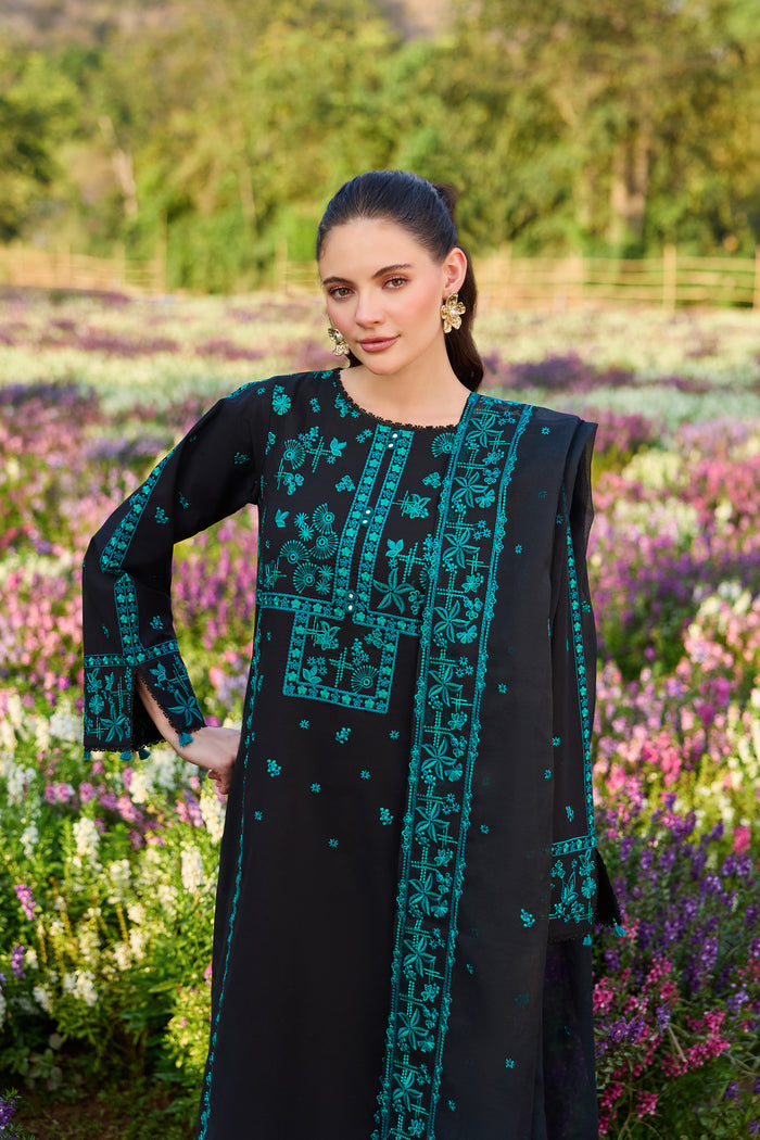 Farasha Summer Weaves Embroidered Lawn Unstitched 3Pc Suit - Moonlit Flora
