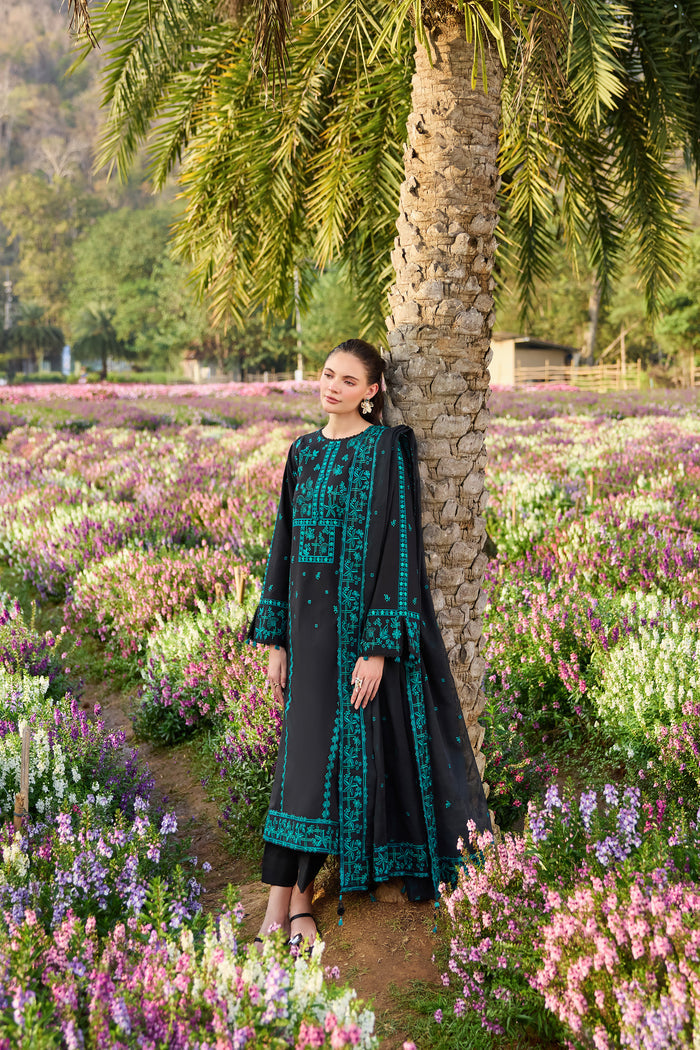 Farasha Summer Weaves Embroidered Lawn Unstitched 3Pc Suit - Moonlit Flora