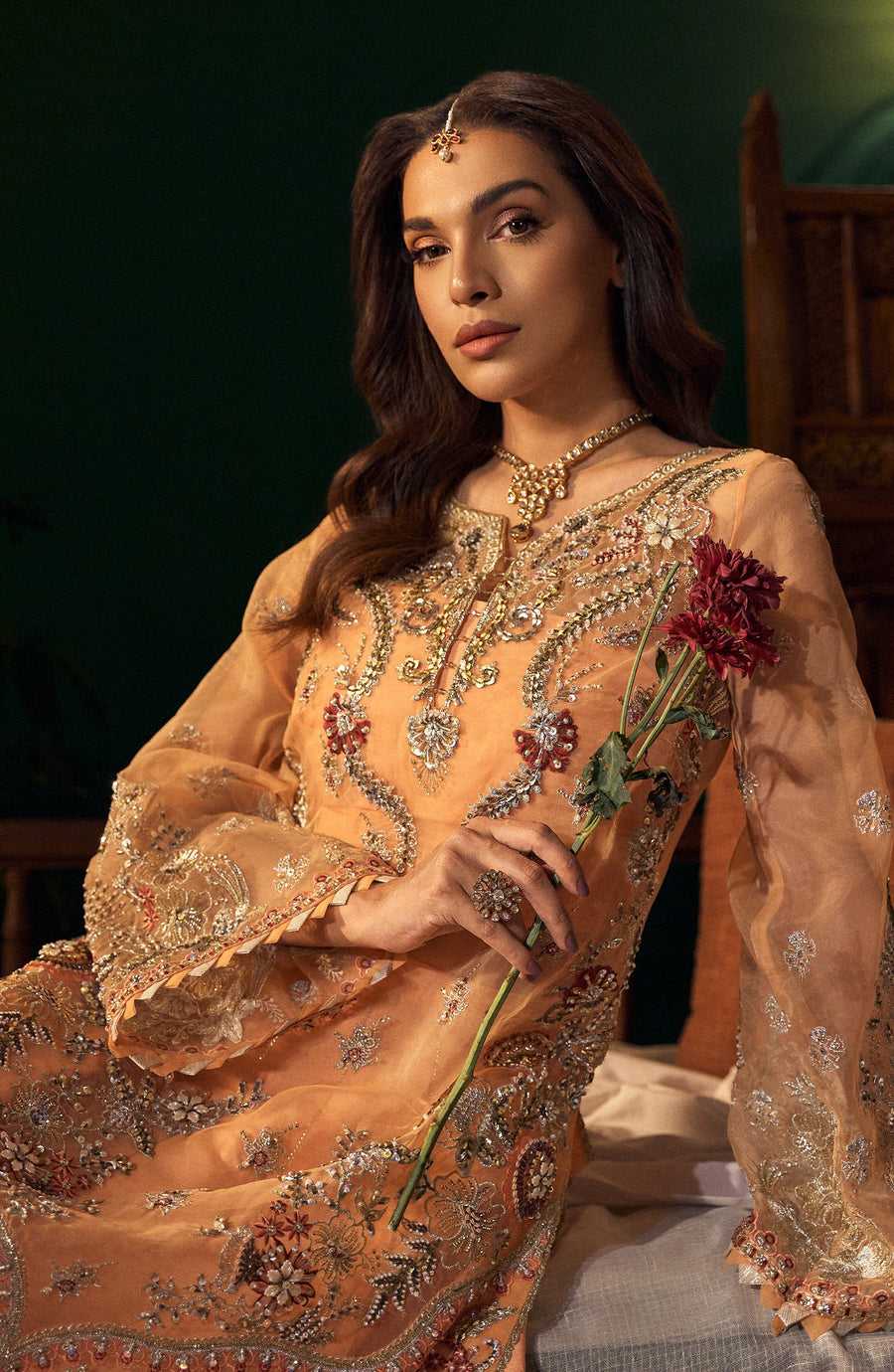 Close-up of neckline and hand embellishments on MORGANITE Dress