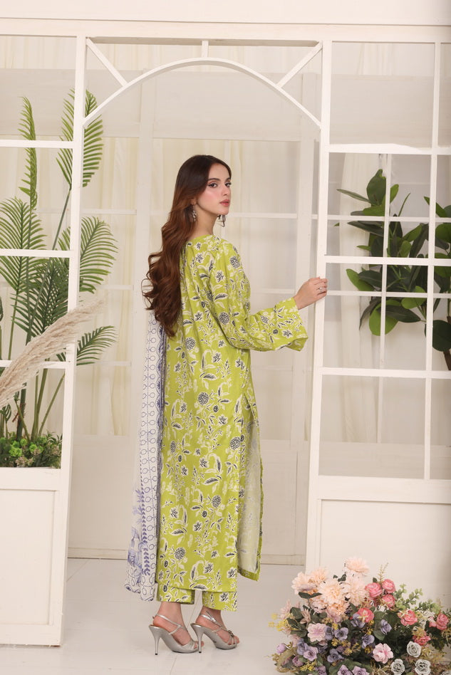 Feathers Premium Whisper of Elan Unstitched Lawn 3Pc Suit Morning Matcha-FT669