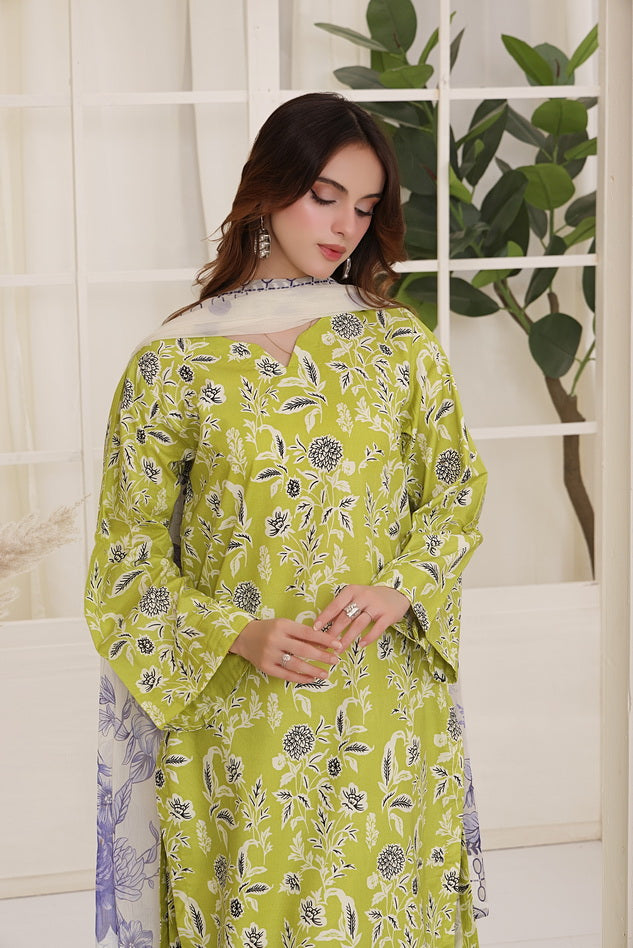 Feathers Premium Whisper of Elan Unstitched Lawn 3Pc Suit Morning Matcha-FT669