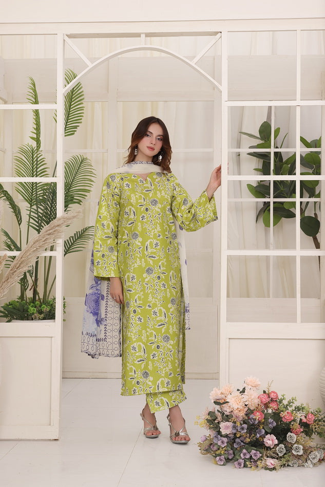 Feathers Premium Whisper of Elan Unstitched Lawn 3Pc Suit Morning Matcha-FT669
