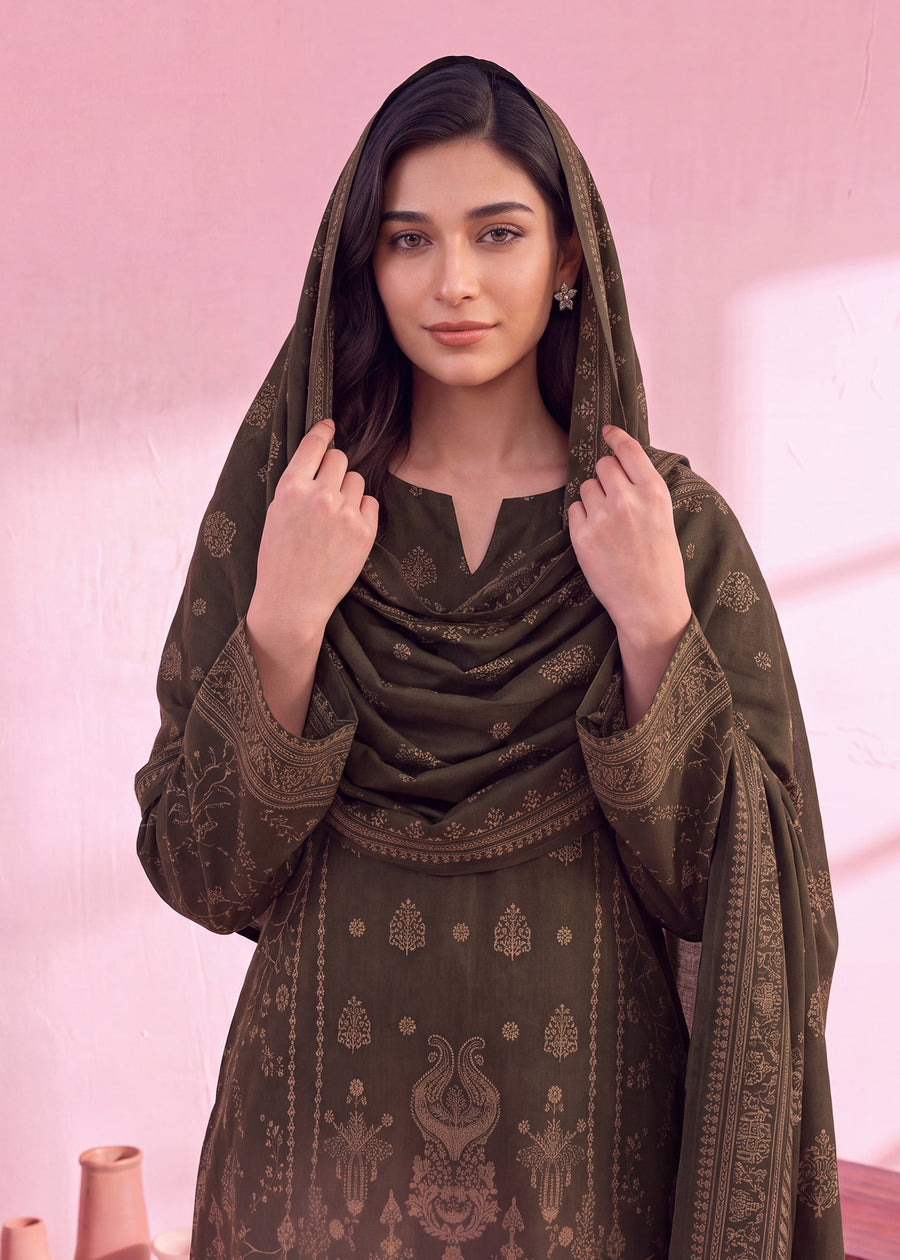 Zeenia Marina Vol-02 Digital Printed Dhanak Marina Unstitched 3Pc Suit DS-04 Moss