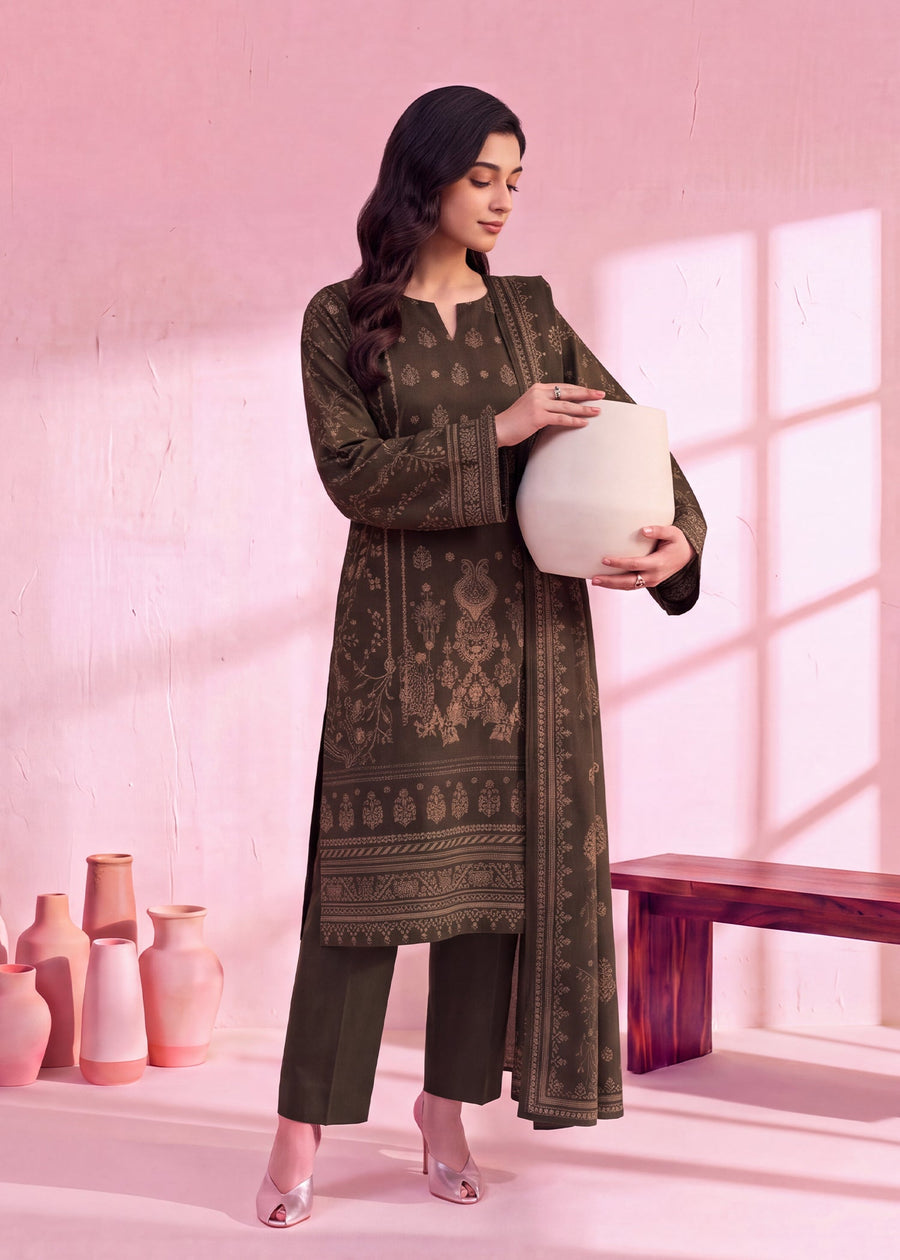 Zeenia Marina Vol-02 Digital Printed Dhanak Marina Unstitched 3Pc Suit DS-04 Moss