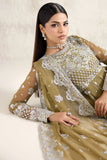 Farasha Embroidered Luxury Chiffon Unstitched 3Pc Suit - Moss Whisper