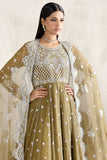 Farasha Embroidered Luxury Chiffon Unstitched 3Pc Suit - Moss Whisper