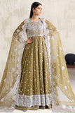 Farasha Embroidered Luxury Chiffon Unstitched 3Pc Suit - Moss Whisper
