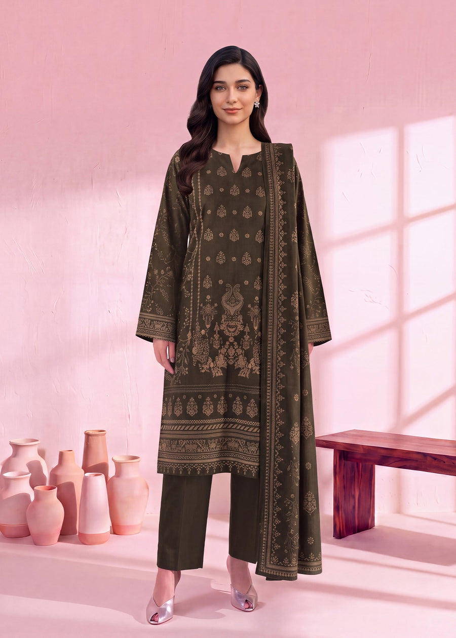 Zeenia Marina Vol-02 Digital Printed Dhanak Marina Unstitched 3Pc Suit DS-04 Moss