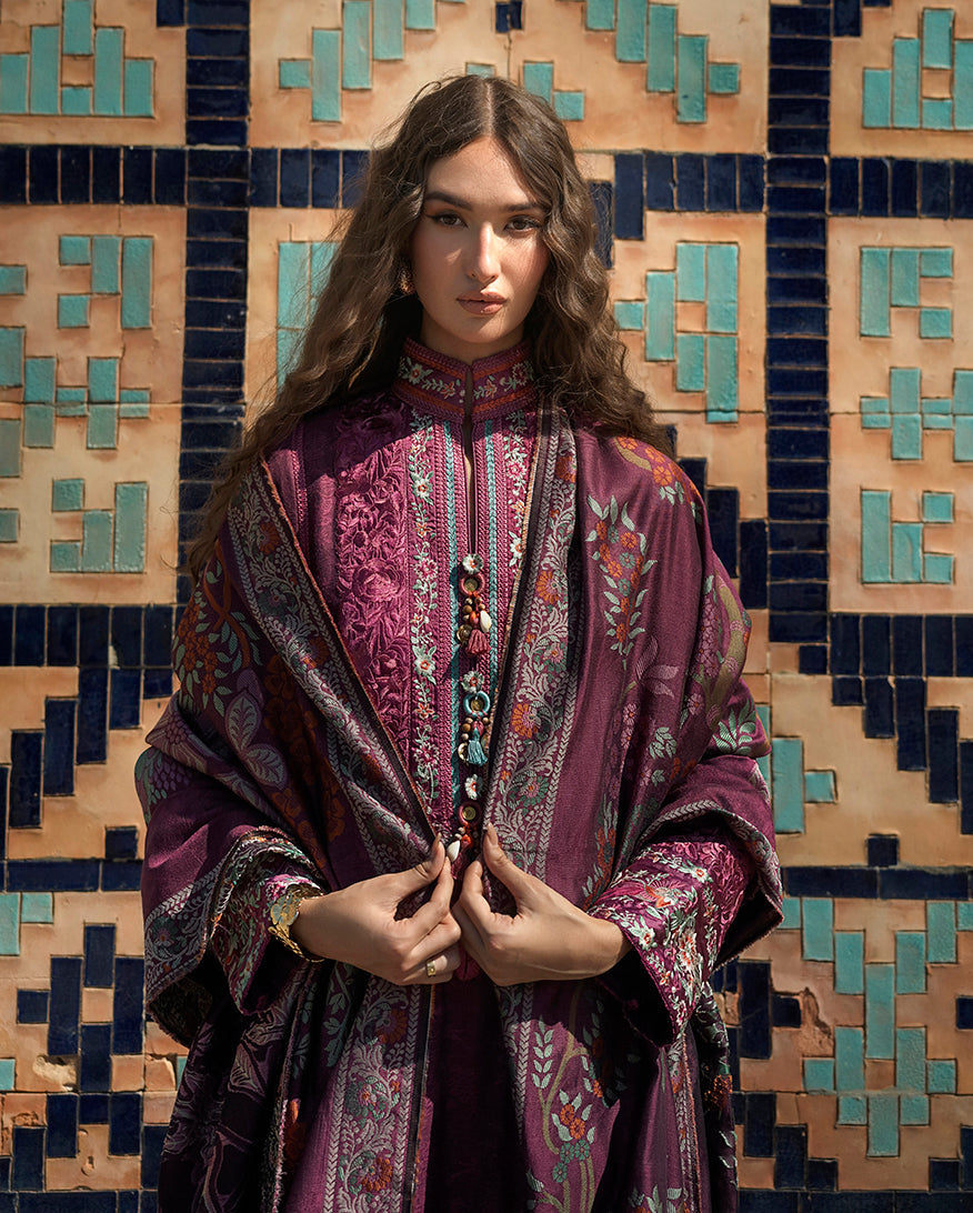 Mushq Broadway Embroidered Jacquard Unstitched 3Pc Suit - Mosaic Reverie