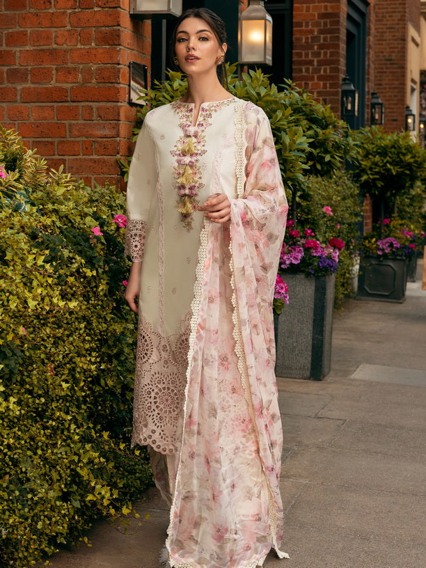 Hemline Odyssey by Mushq Embroidered Lawn Unstitched 3Pc Suit - Mocha Muse