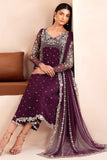 Farasha Luxury Formal Embroidered Chiffon Unstitched 3Pc Suit - Mulberry