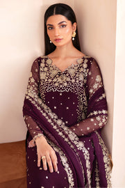 Farasha Luxury Formal Embroidered Chiffon Unstitched 3Pc Suit - Mulberry