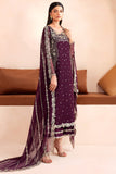 Farasha Luxury Formal Embroidered Chiffon Unstitched 3Pc Suit - Mulberry