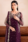Farasha Luxury Formal Embroidered Chiffon Unstitched 3Pc Suit - Mulberry