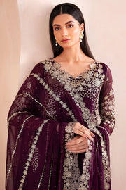Farasha Luxury Formal Embroidered Chiffon Unstitched 3Pc Suit - Mulberry