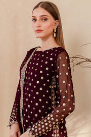 Farasha Luxury Formal Embroidered Chiffon Unstitched 3Pc Suit - Mulberry Glaze