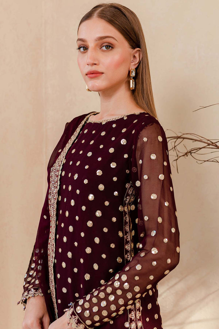 Farasha Luxury Formal Embroidered Chiffon Unstitched 3Pc Suit - Mulberry Glaze