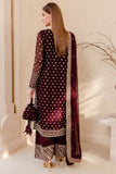 Farasha Luxury Formal Embroidered Chiffon Unstitched 3Pc Suit - Mulberry Glaze
