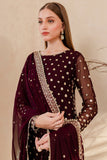 Farasha Luxury Formal Embroidered Chiffon Unstitched 3Pc Suit - Mulberry Glaze