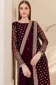 Farasha Luxury Formal Embroidered Chiffon Unstitched 3Pc Suit - Mulberry Glaze