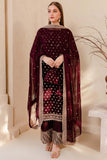 Farasha Luxury Formal Embroidered Chiffon Unstitched 3Pc Suit - Mulberry Glaze