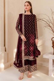 Farasha Luxury Formal Embroidered Chiffon Unstitched 3Pc Suit - Mulberry Glaze