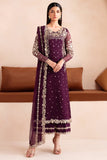 Farasha Luxury Formal Embroidered Chiffon Unstitched 3Pc Suit - Mulberry