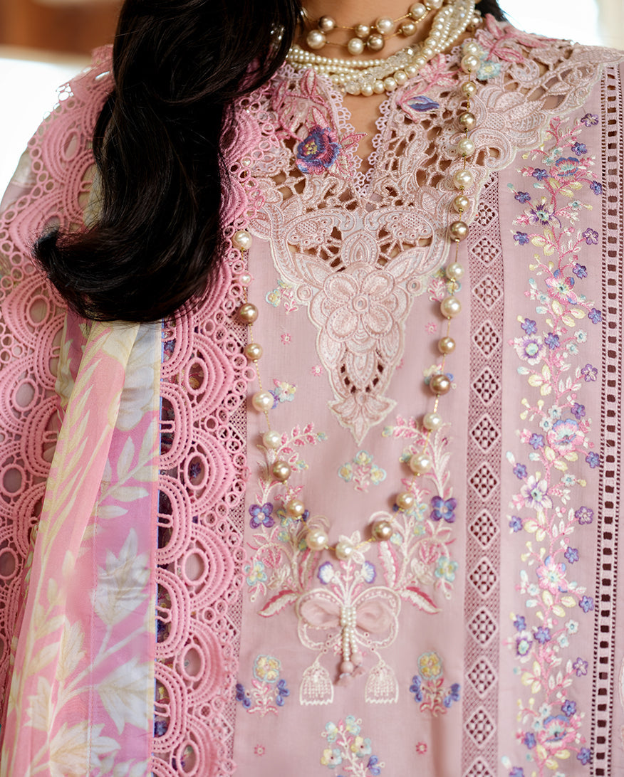 Mushq A Moi Chikan Embroidered Lawn Unstitched 3Pc Suit - Opulent Whisper