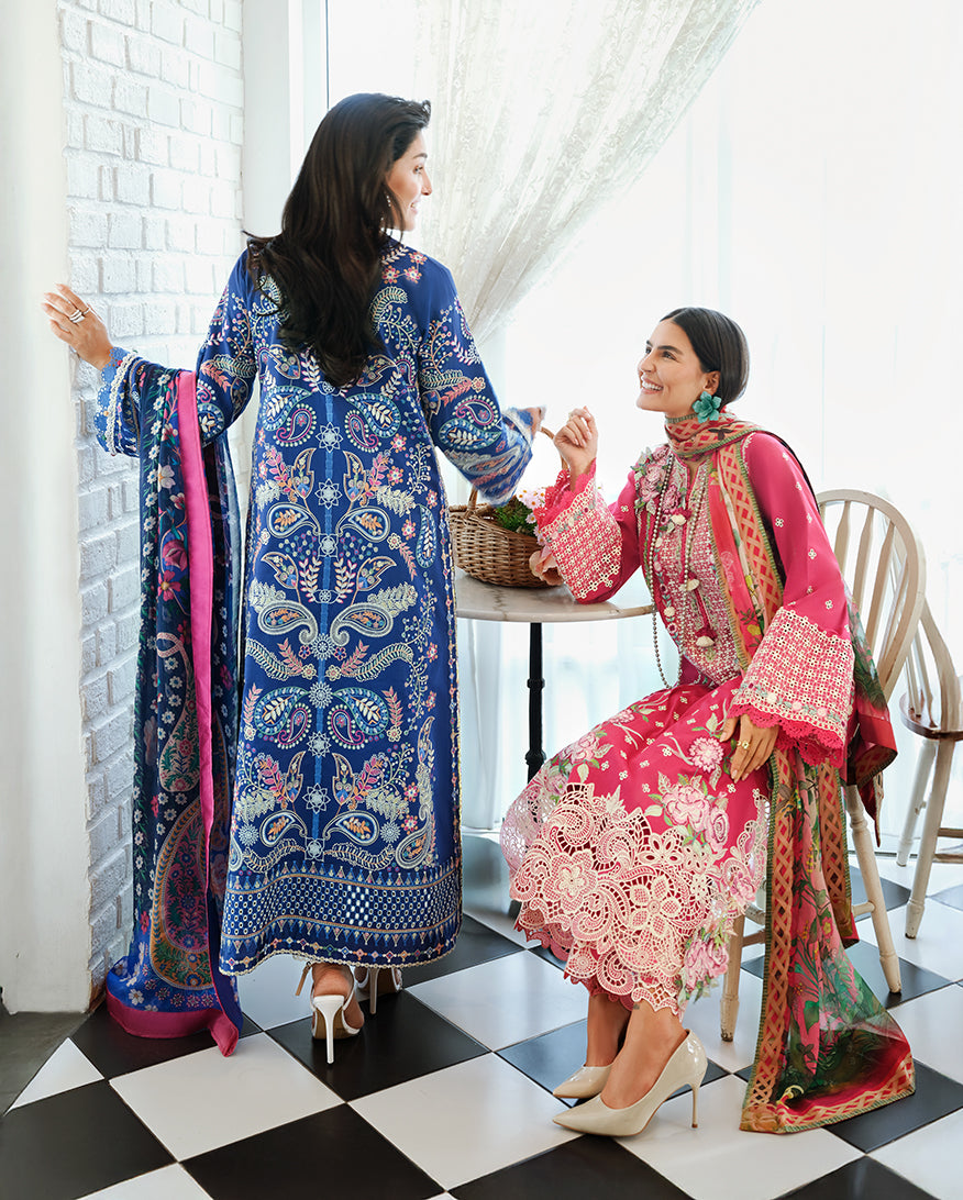 Mushq A Moi Chikan Embroidered Lawn Unstitched 3Pc Suit - Moonlit Dreams