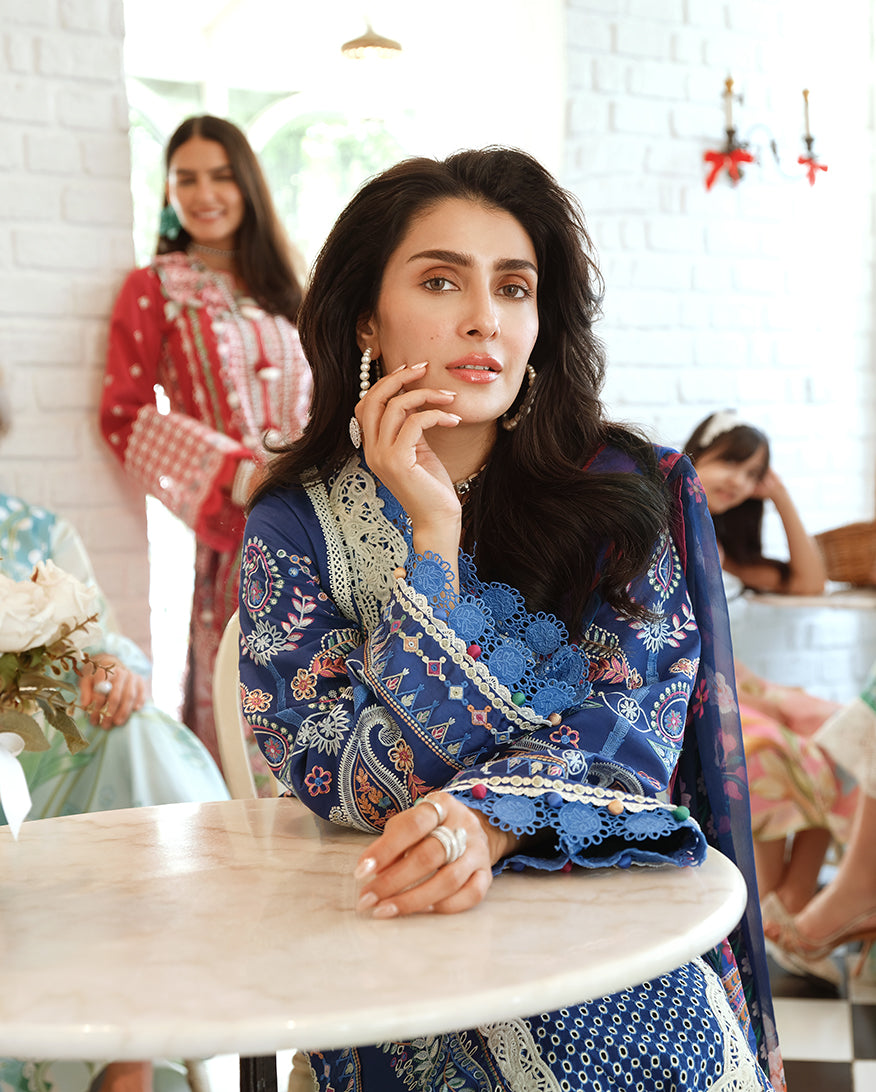 Mushq A Moi Chikan Embroidered Lawn Unstitched 3Pc Suit - Moonlit Dreams