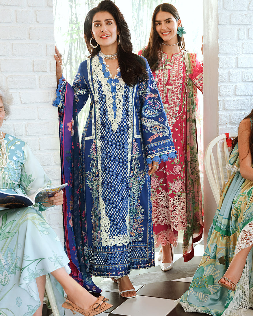 Mushq A Moi Chikan Embroidered Lawn Unstitched 3Pc Suit - Moonlit Dreams
