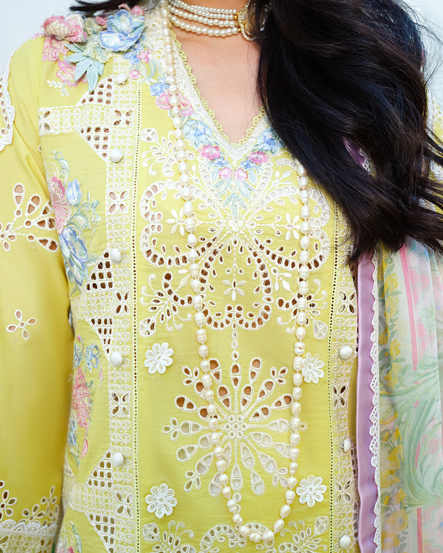 Mushq A Moi Chikan Embroidered Lawn Unstitched 3Pc Suit - Tender Whisper