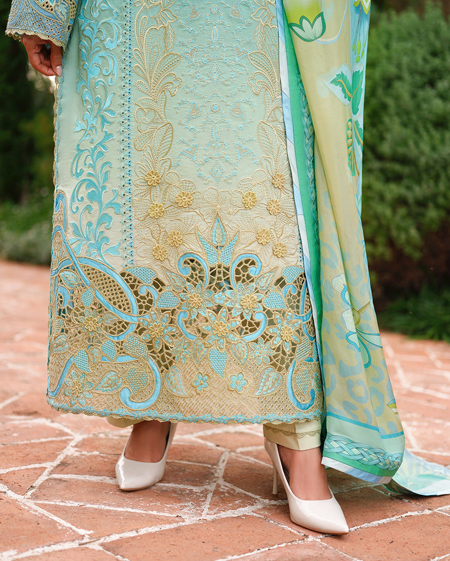 Mushq A Moi Chikan Embroidered Lawn Unstitched 3Pc Suit - Whispering Winds