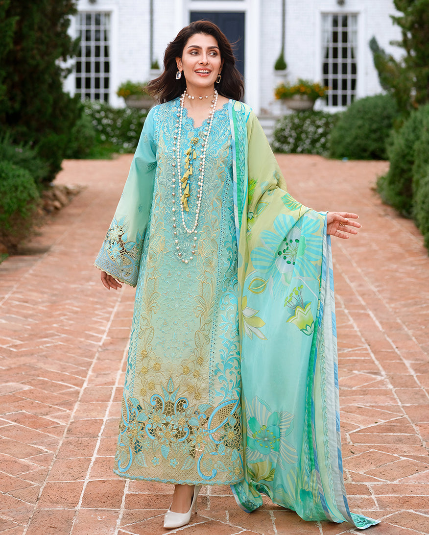 Mushq A Moi Chikan Embroidered Lawn Unstitched 3Pc Suit - Whispering Winds