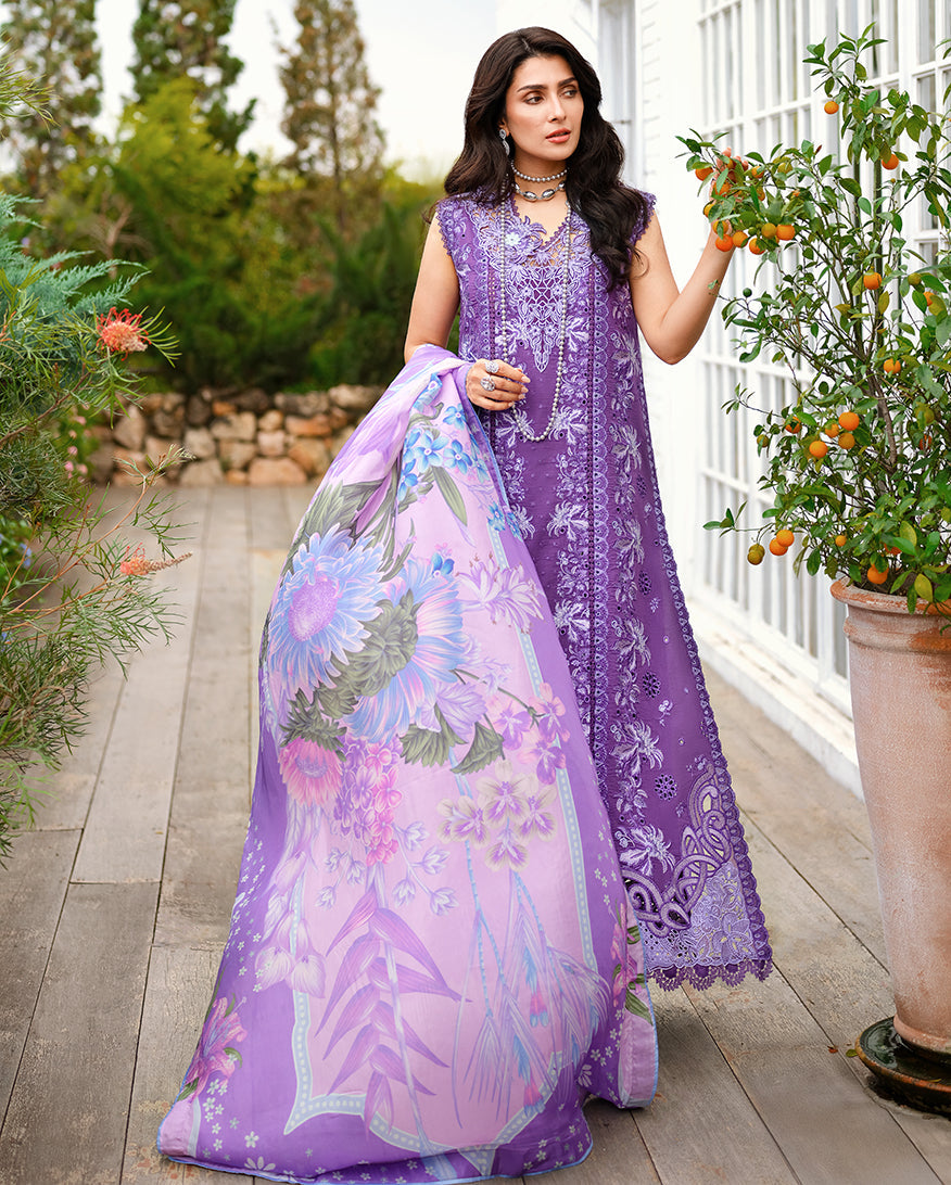 Mushq A Moi Chikan Embroidered Lawn Unstitched 3Pc Suit - Lovers Lane