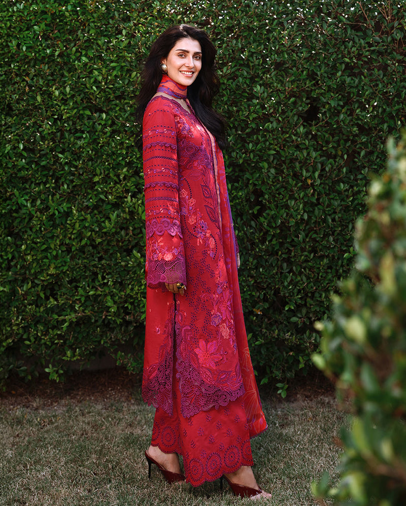 Mushq A Moi Chikan Embroidered Lawn Unstitched 3Pc Suit - Falling Petals