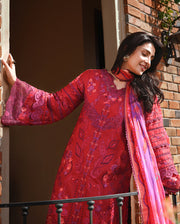 Mushq A Moi Chikan Embroidered Lawn Unstitched 3Pc Suit - Falling Petals