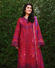 Mushq A Moi Chikan Embroidered Lawn Unstitched 3Pc Suit - Falling Petals