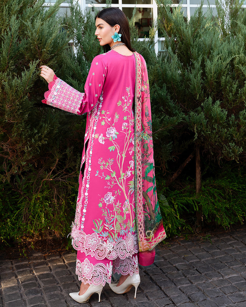 Mushq A Moi Chikan Embroidered Lawn Unstitched 3Pc Suit - Blushing Rose