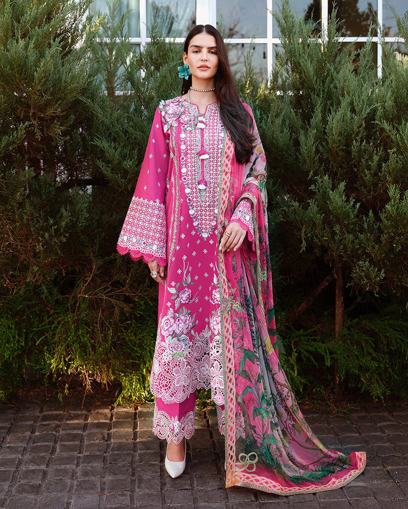 Mushq A Moi Chikan Embroidered Lawn Unstitched 3Pc Suit - Blushing Rose