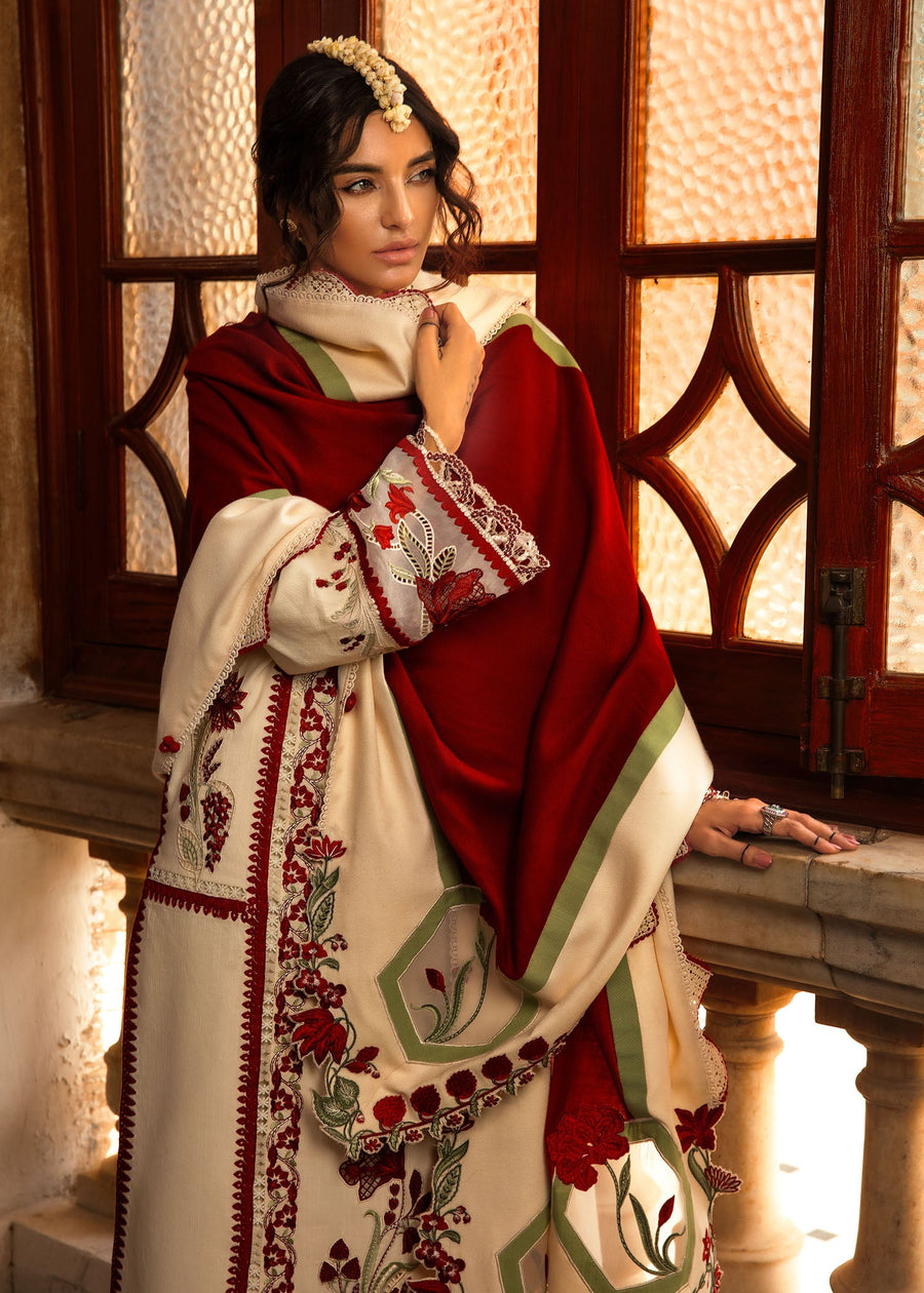 Crimson Aaleen Embroidered Khaddar Unstitched 3Pc Suit - Musafir