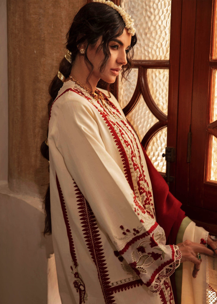 Crimson Aaleen Embroidered Khaddar Unstitched 3Pc Suit - Musafir
